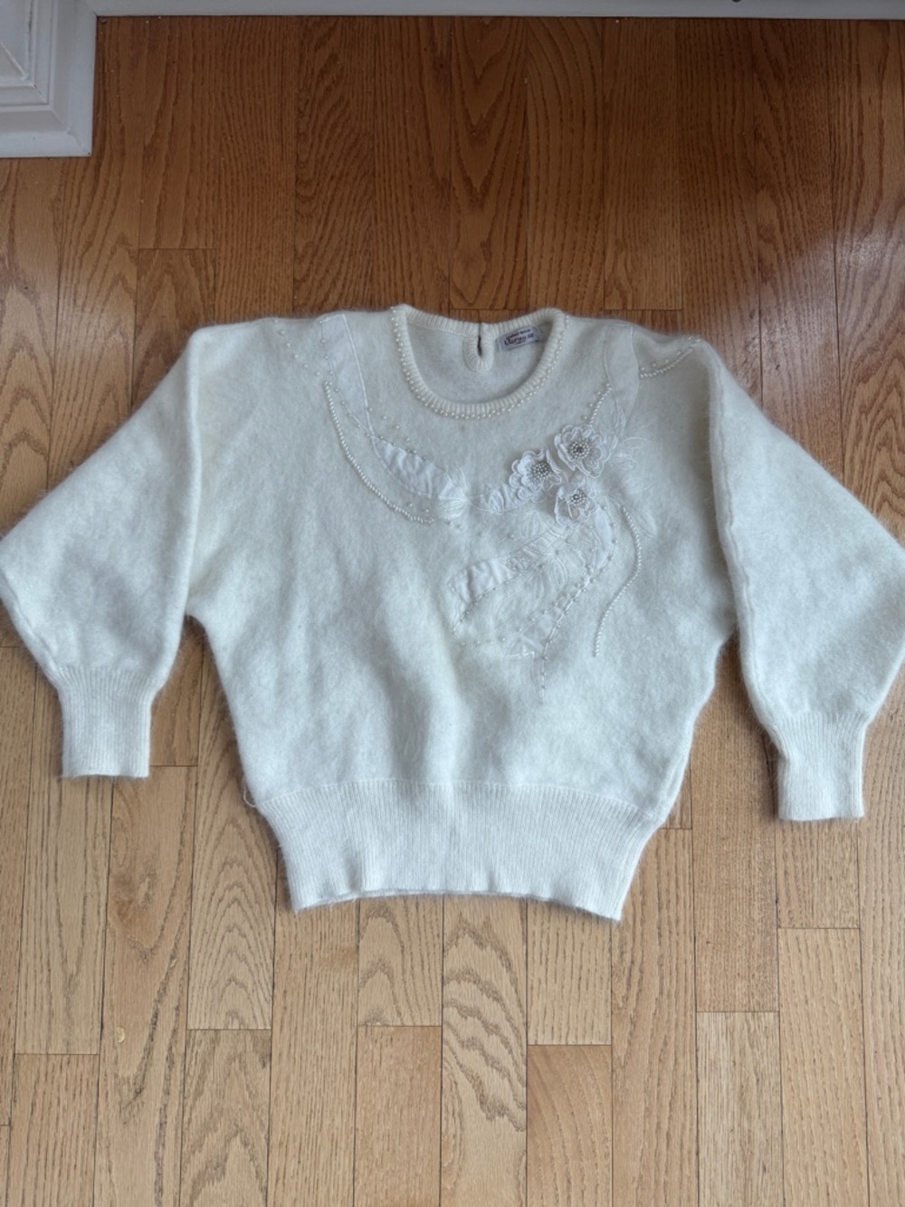 Women's Cream Embroidered Crewneck Sweater